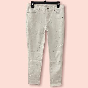 Lou & Grey Slouchy Skinny Off-White Denim Jeans with Black Splatter Paint Design